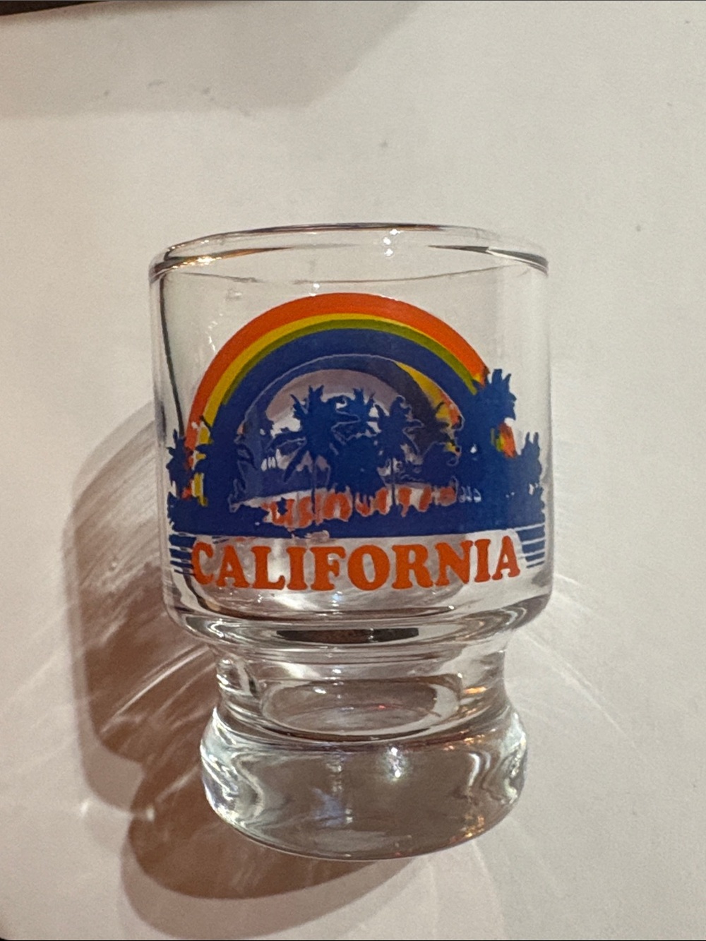 California Rainbow Palm Shot Glass - Clear Glass with Multicolor Print